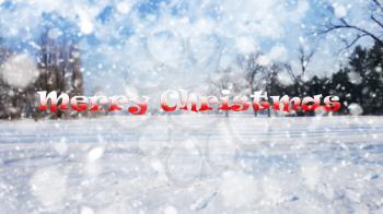 Merry Christmas Sign On White Snow Background Background