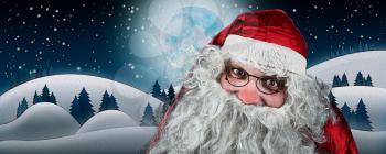 Santa Claus in Snow Fields With Full Moon and Starry Sky illustration