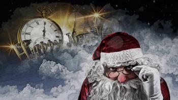 Santa Claus in Christmas Night. Happy New Year and Merry Christmas illustration