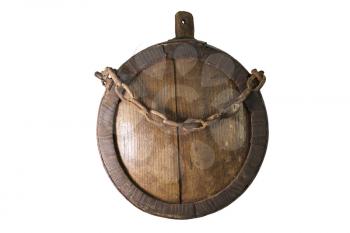 Vintage Wooden Canteen With Rusty Chain. Iron Banded