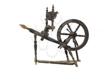 Spinning Wheel For Making Yarn From Wool Fibers. Vintage Rustic Equipment