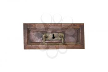 Vintage Wooden Desk Drawer Front View Isolated On White Background