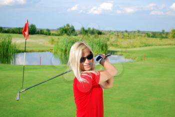 Beauty girl golf player portrait