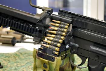 Machine-gun with bullets close detail