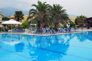 Swimming pool with palm tree around