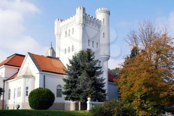 white castle with tower