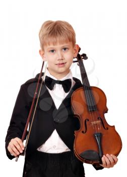 boy with violin posing