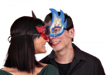 happy girl and boy with mask