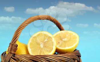 lemon in wooden basket