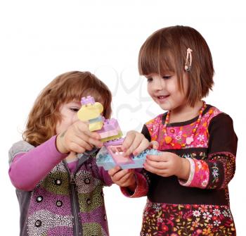 little girls play and fun with toy blocks