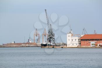 port with crane and ship Thessaloniki Greece