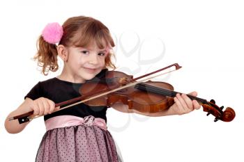 beautiful little girl play violin on white 