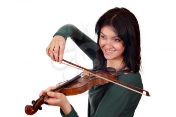 beautiful girl play violin portrait on white 