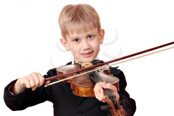 boy play violin portrait on white 