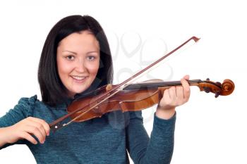 happy teenage girl play violin