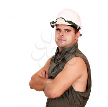 oil worker posing on white