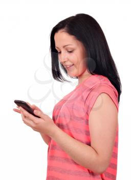 teenage girl with smart phone on white