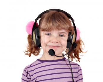 beautiful little girl with headphones and microphone