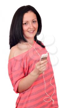 beautiful teenage girl listening music on phone