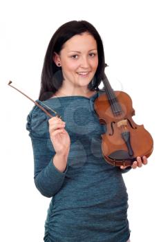 beautiful teenage girl with violin portrait on white 