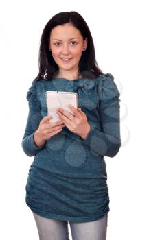 beautiful teenage girl hold tablet pc