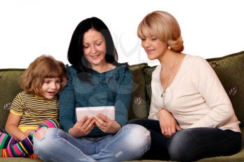 family three generation play with tablet pc