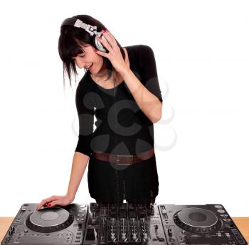 girl dj play music on turntables 