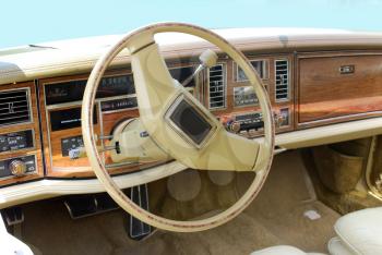 oldtimer car dashboard and steering wheel vintage