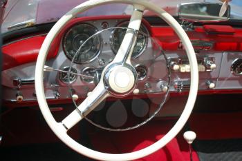 vintage car steeling wheel and dashboard