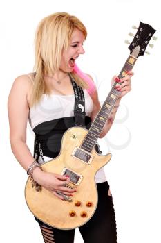 girl scream and play electric guitar
