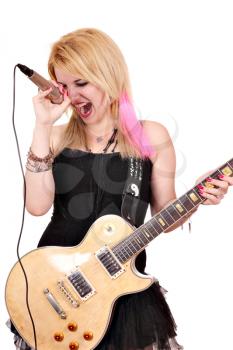girl sing and play electric guitar