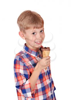 happy boy with ice cream on white 
