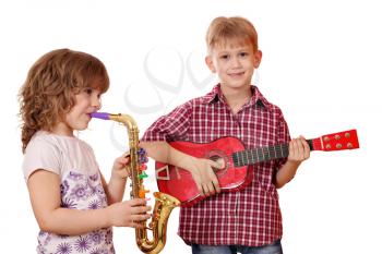 little girl and boy play music