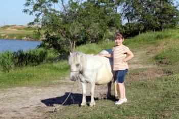 little girl with pony horse pet 