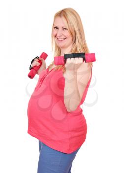pregnant woman exercise with dumbbells