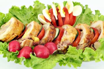 stuffed chicken meat with salad