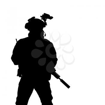 Security forces silhouette with weapon. Studio shot