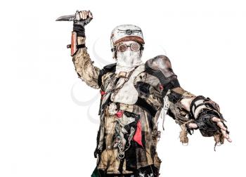 Post apocalyptic survivor creature with homemade weapons