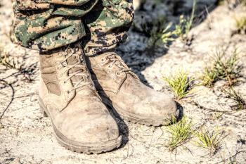 United states Marine Corps Combat boots in the desert