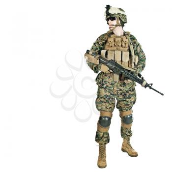 US marine on white background. Lot of copyspace