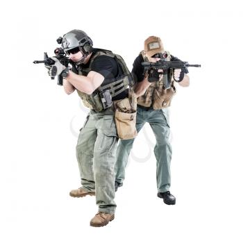 Private military contractors PMC in action on white background