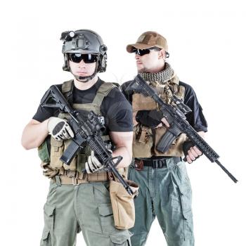 Private military contractors PMC in action on white background