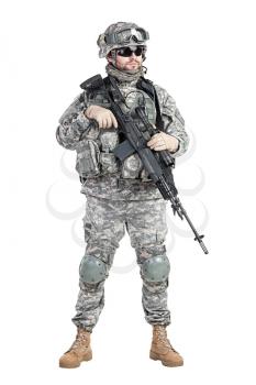 United States paratrooper airborne infantry studio shot on white background