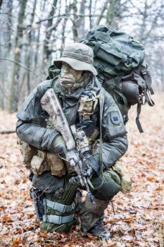 Jagdkommando soldier Austrian special forces equipped with Steyr assault rifle during the raid