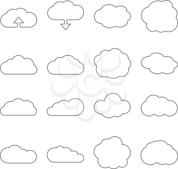 Cloud line web icons. Cloud shape linear set for download or cloud computing signs