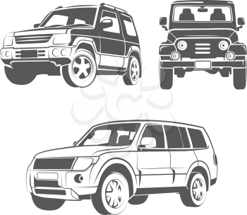 Vector elements for off-road suv car emblems, labels and badges. Car suv vehicle, transportation suv car, design transport suv car illustration