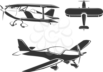 Vector elements for airplane emblems, labels and badges. Aircraft and airplane, fly airplane, flight airplane illustration