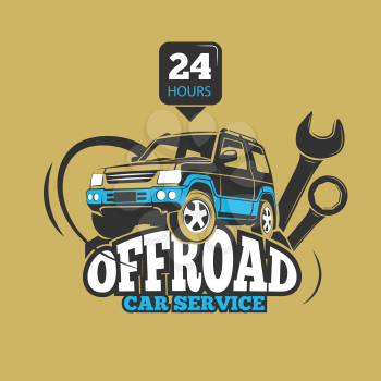 Car service and automotive repair vector concept. Service off road suv car, transport service car, badge service automobile illustration