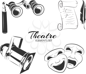 Vector elements for theatre logo. Theater labels signs or theater emblems symbols