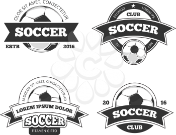 Soccer labels. Soccer championship emblems or football badges vector set